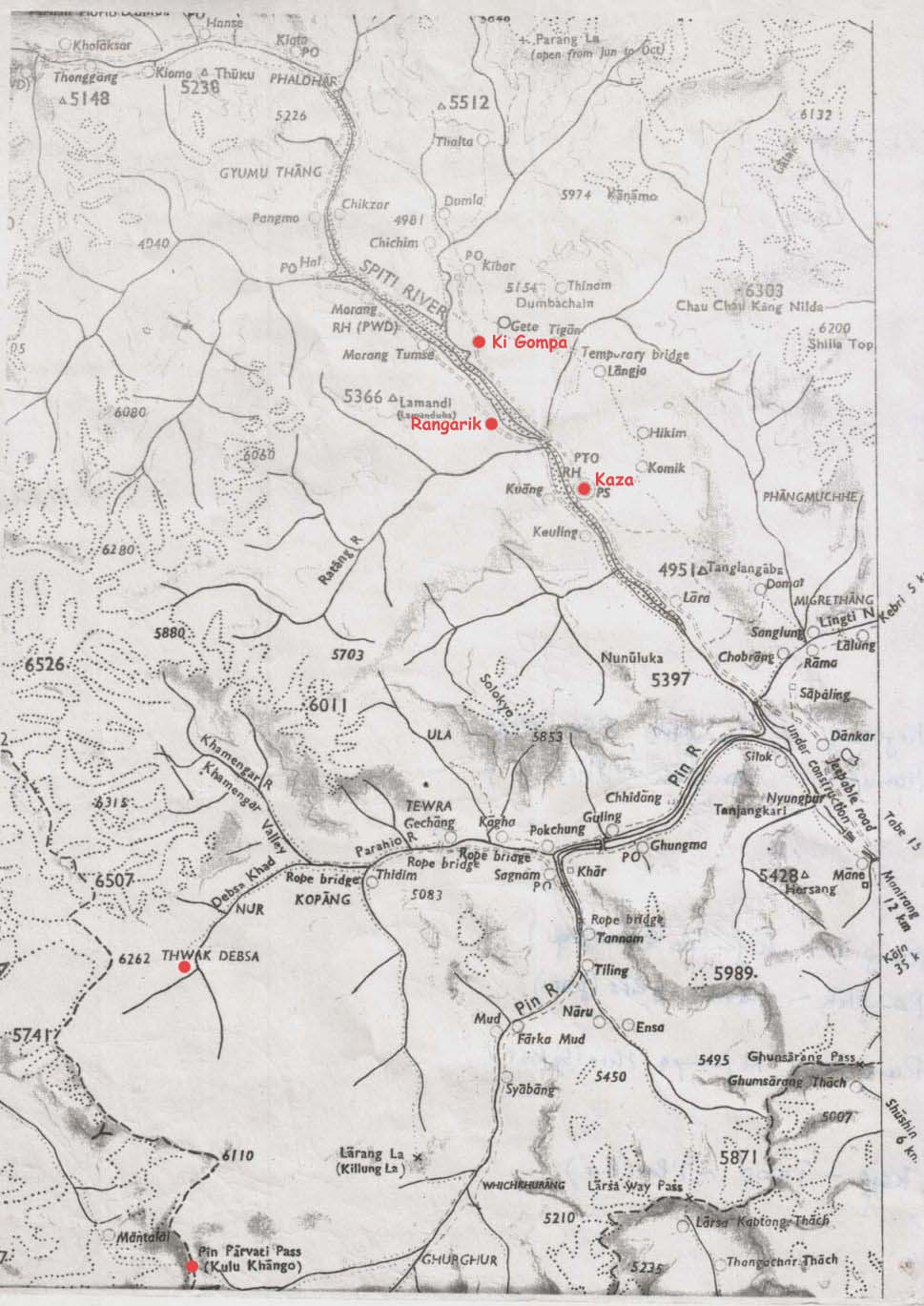 spiti pin valley map